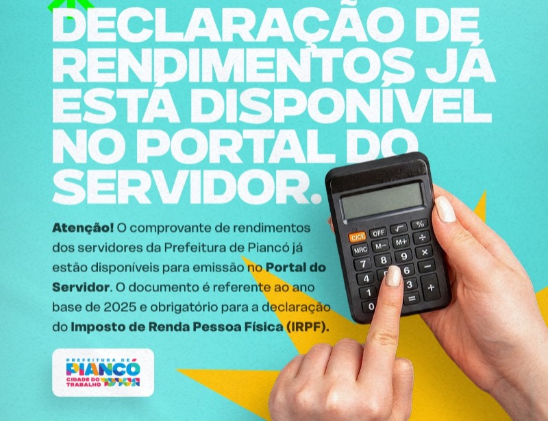 Prefeitura de Pianc� disponibiliza comprovante de rendimentos no Portal do Servidor